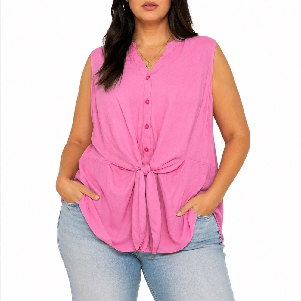 Torrid Peplum Georgette Button Front Tie-Front Blouse Pink‎ Rose Size 0 L